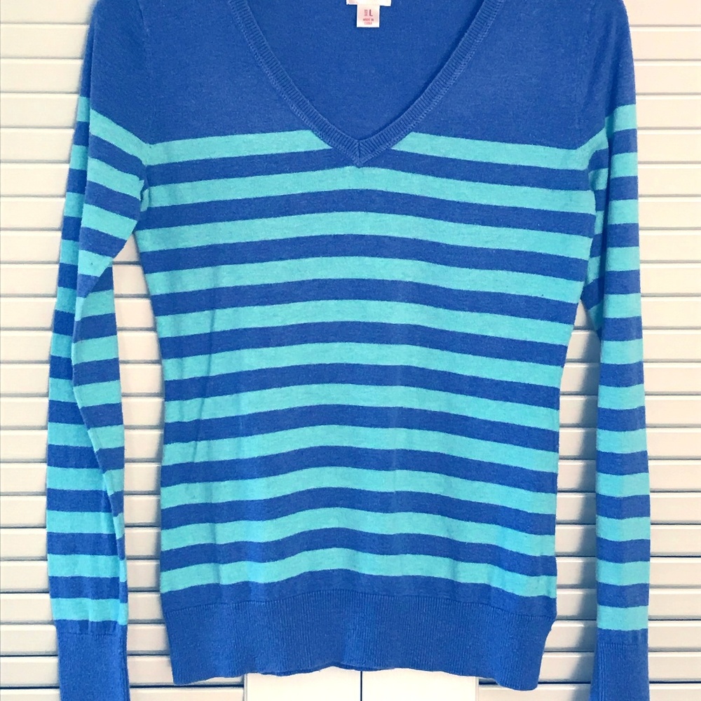 Mossimo V-Neck Sweater. Blue & Turquoise Stripe.